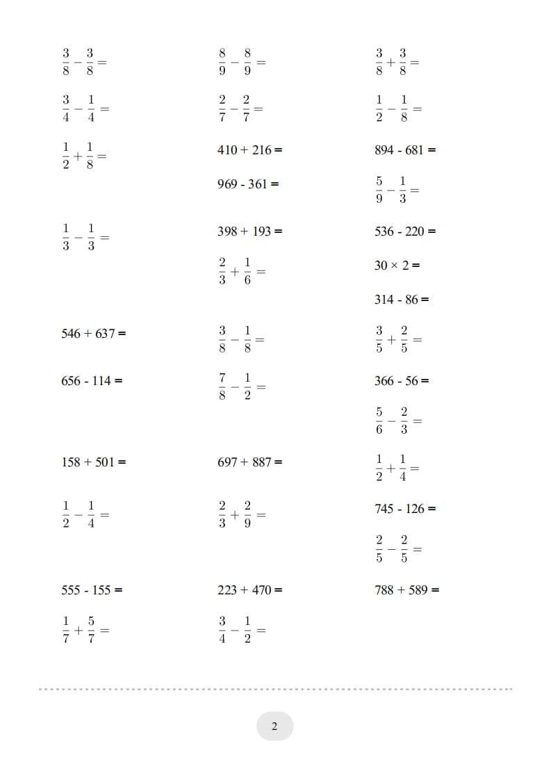 图片[2]-三年级数学上册口算题(【总复习】)1000题（人教版）-学科资源库