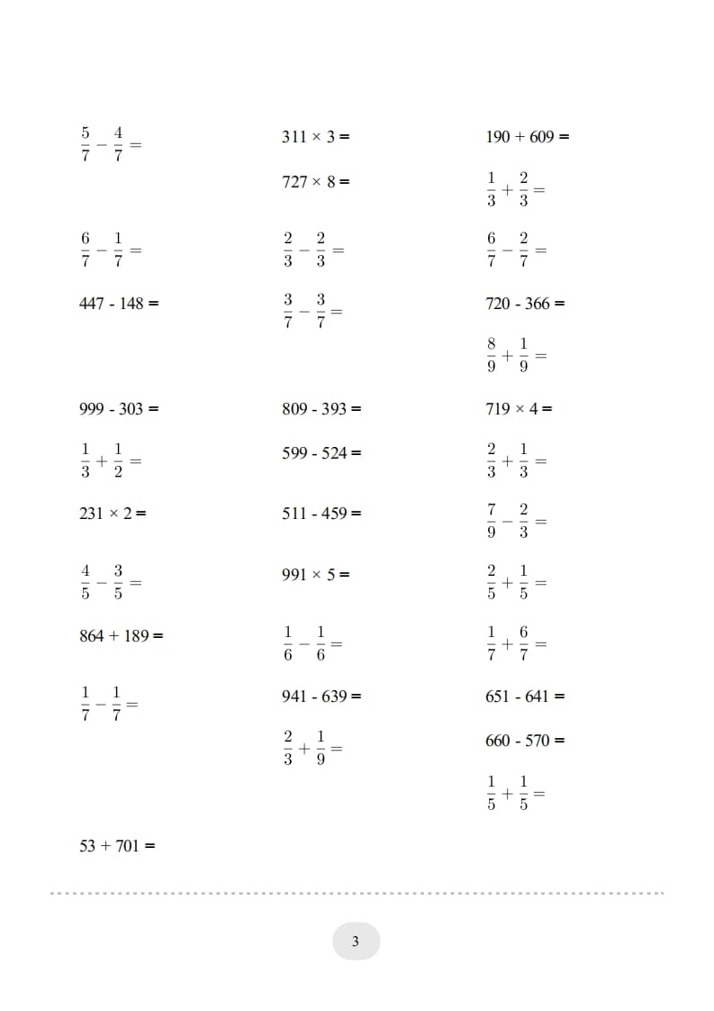 图片[3]-三年级数学上册口算题(【总复习】)1000题（人教版）-学科资源库