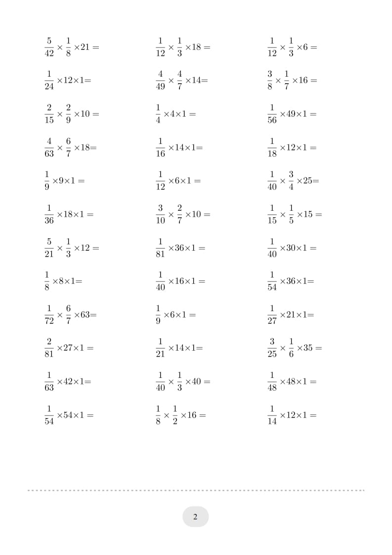 图片[2]-六年级数学上册▲口算题（分数与整数连乘）连打版（人教版）-学科资源库