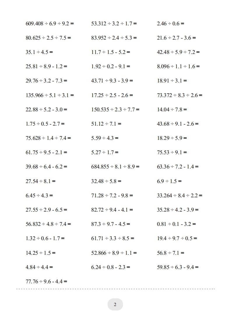 图片[2]-五年级数学上册▲口算题（小数除法）连打版（人教版）-学科资源库