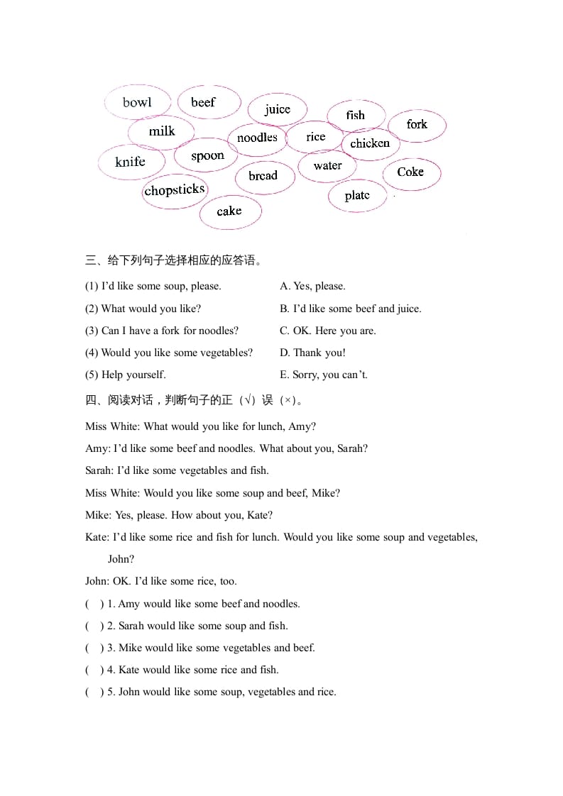 图片[2]-四年级英语上册Unit5_B_阶段训练（人教版一起点）-学科资源库
