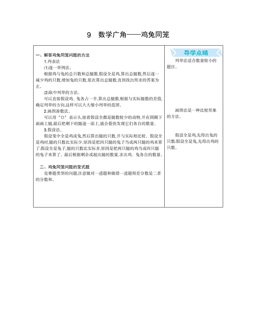 四年级数学下册9.广角—鸡兔同笼-学科资源库