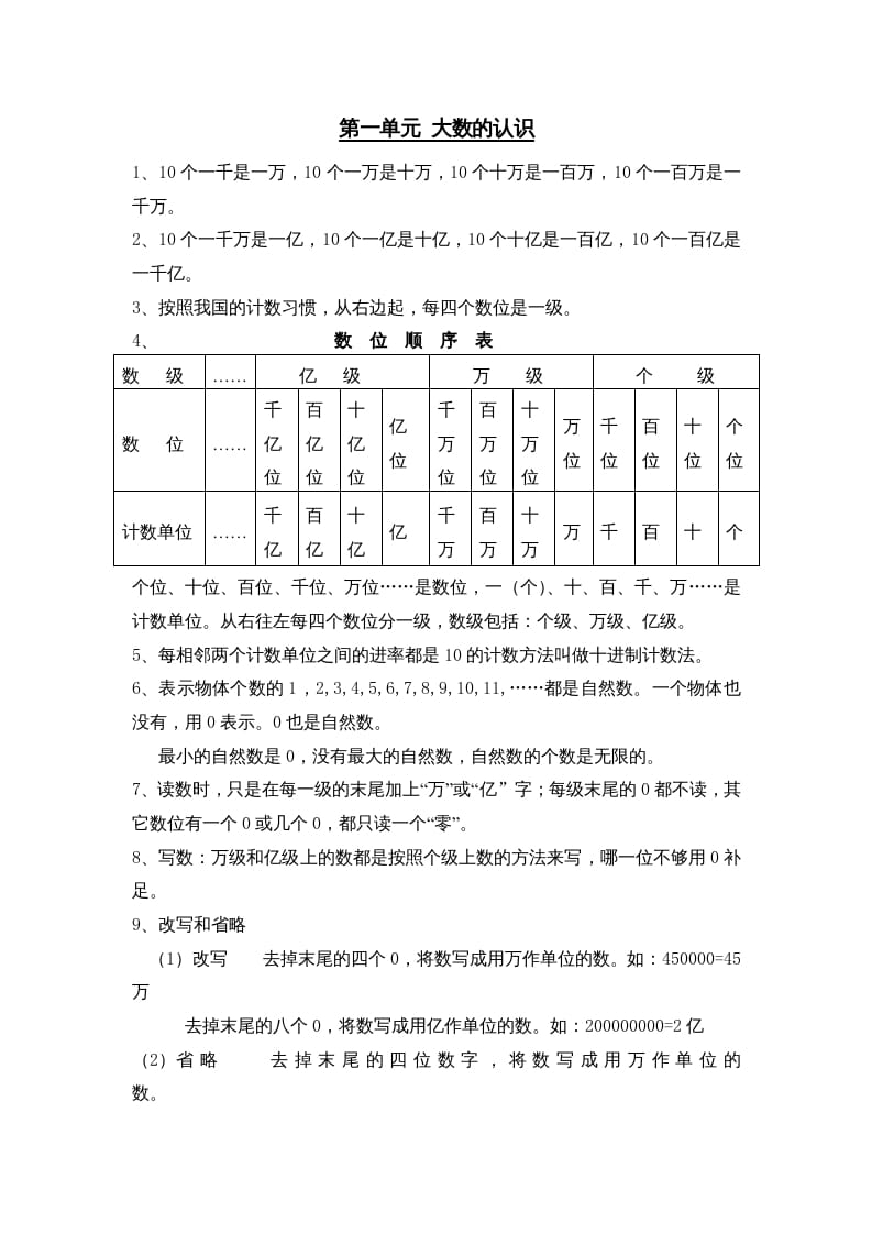 四年级数学上册第1单元归纳总结（人教版）-学科资源库