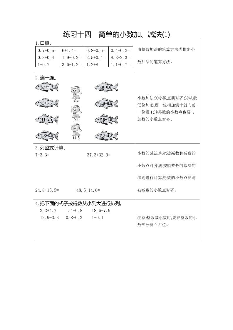 三年级数学下册14练习十四简单的小数加、减法（1）-学科资源库