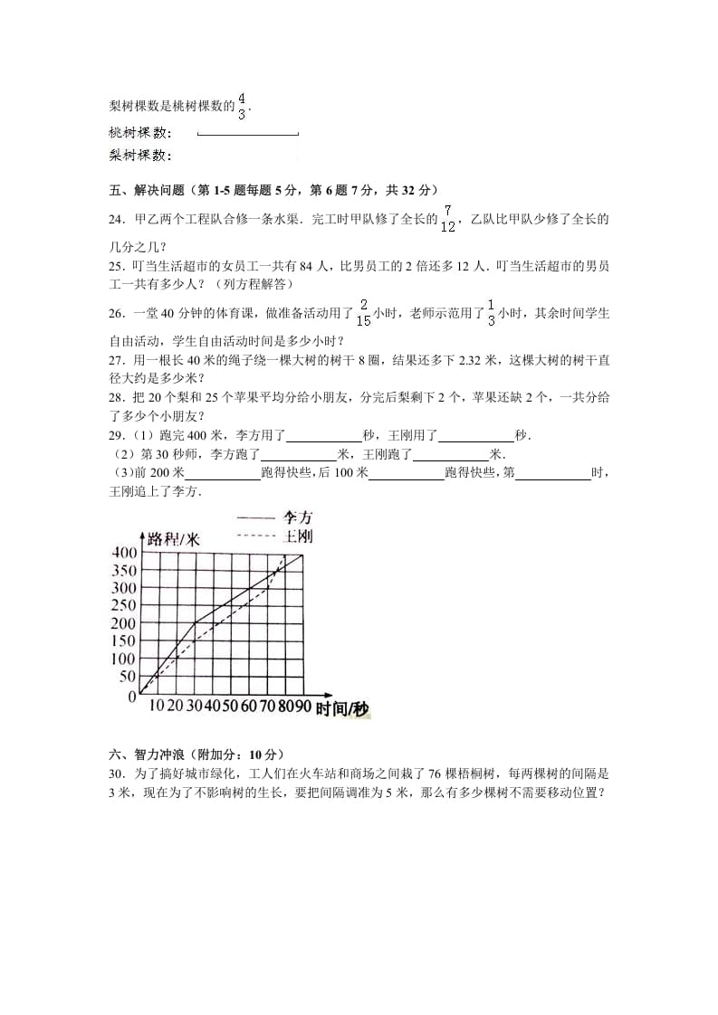 图片[3]-五年级数学下册苏教版下学期期末测试卷15-学科资源库