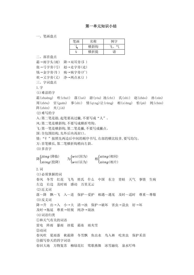 一年级语文下册第一单元知识小结-学科资源库
