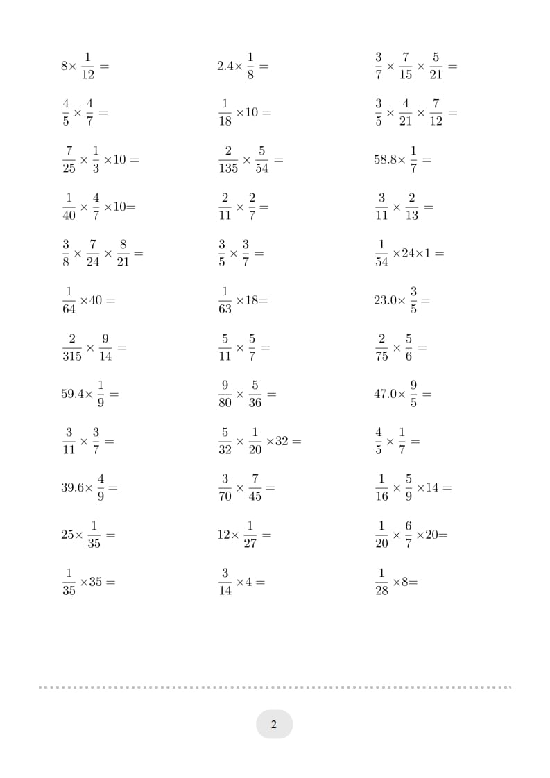 图片[2]-六年级数学上册▲口算题（分数乘法）连打版（人教版）-学科资源库