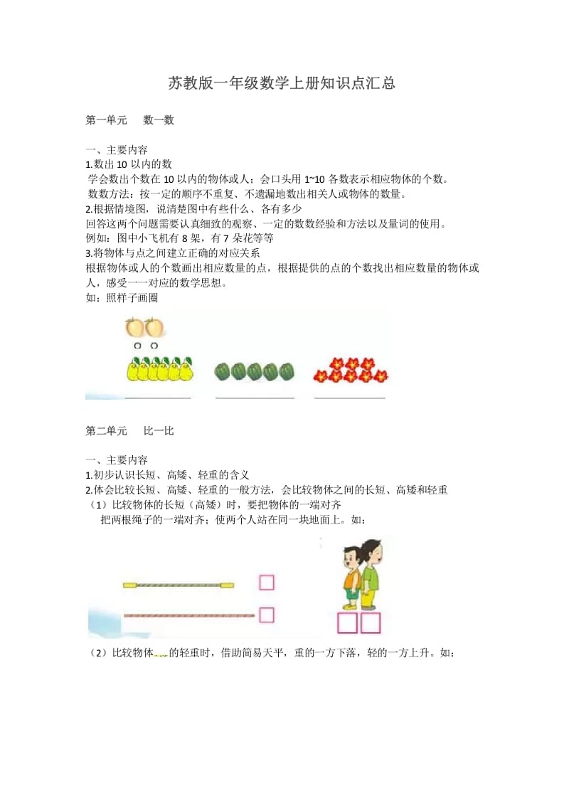 一年级数学上册知识点汇总（苏教版）-学科资源库