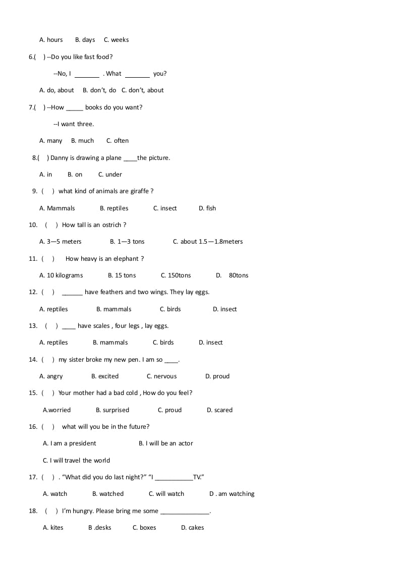 图片[2]-六年级英语上册期末试卷3（人教版一起点）-学科资源库