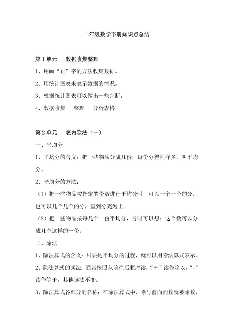 二年级数学下册知识点总结-学科资源库