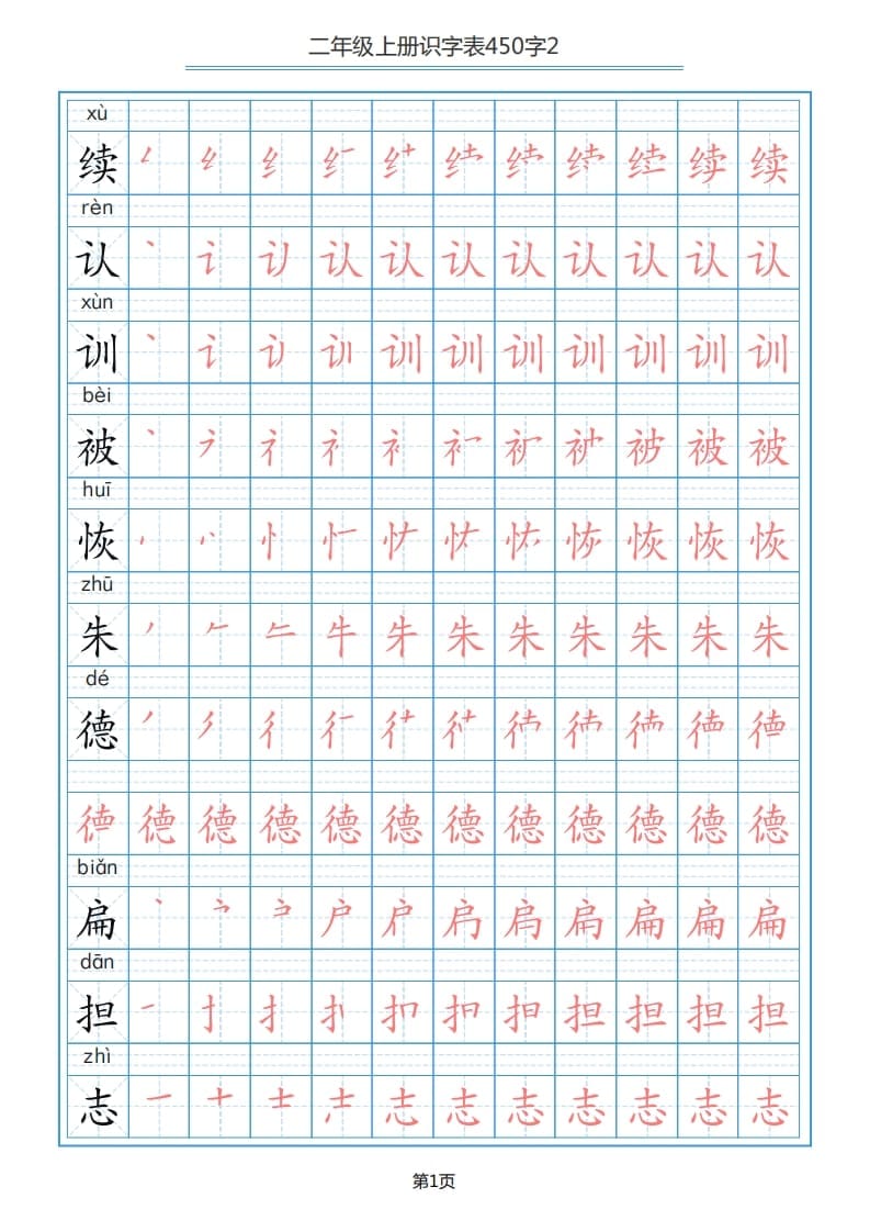二年级语文上册识字表（17页）PDF（部编）-学科资源库