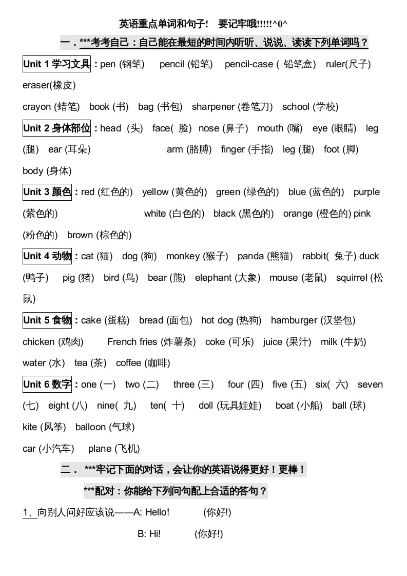 三年级英语上册英语上期末复习资料（人教PEP）-学科资源库