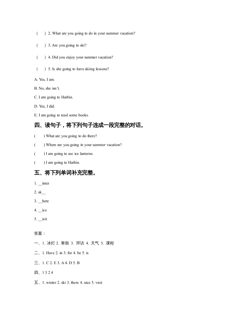 图片[2]-六年级英语上册Unit6WinterVacationLesson2同步练习2（人教版一起点）-学科资源库