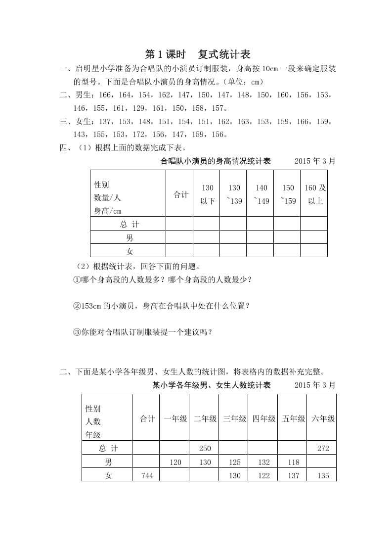 五年级数学上册第1课时复式统计表（苏教版）-学科资源库