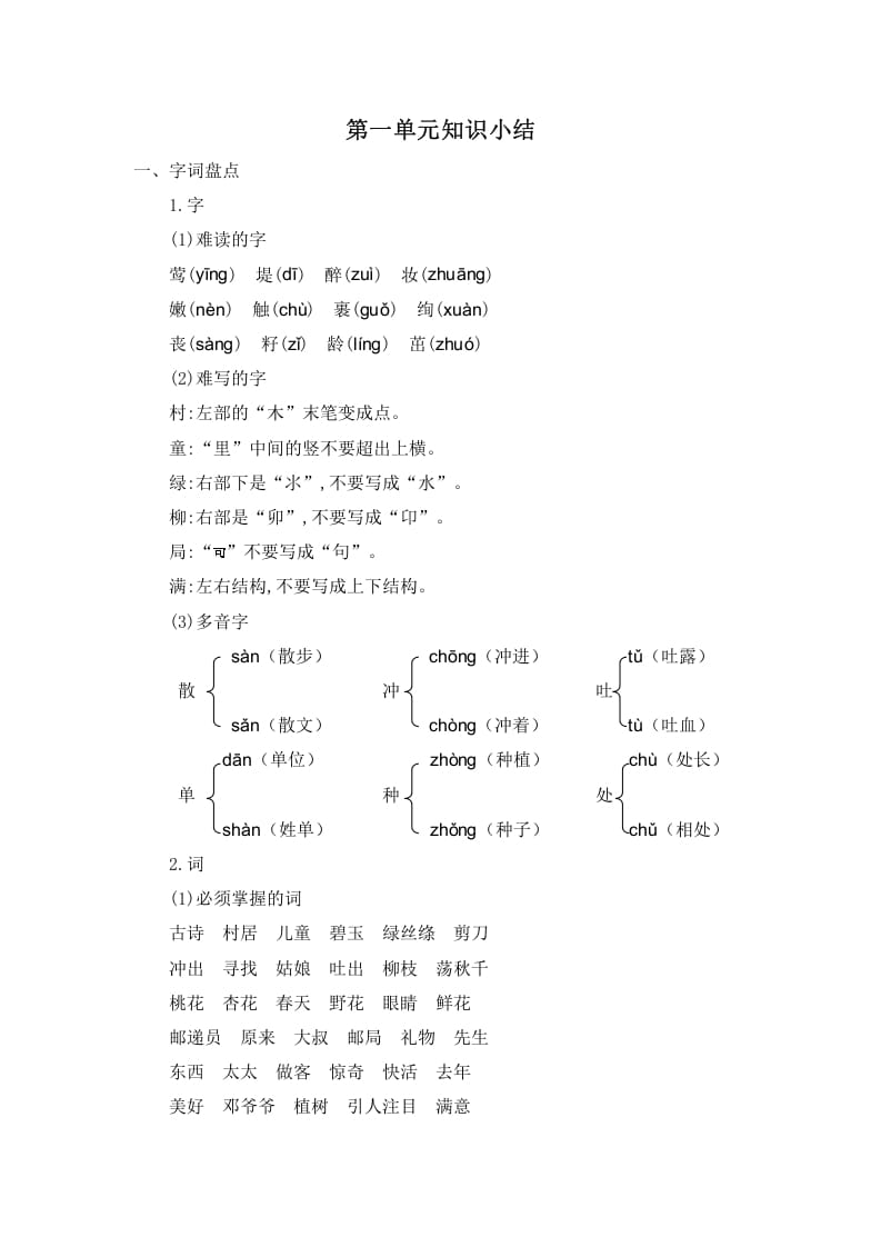二年级语文下册第一单元知识小结-学科资源库