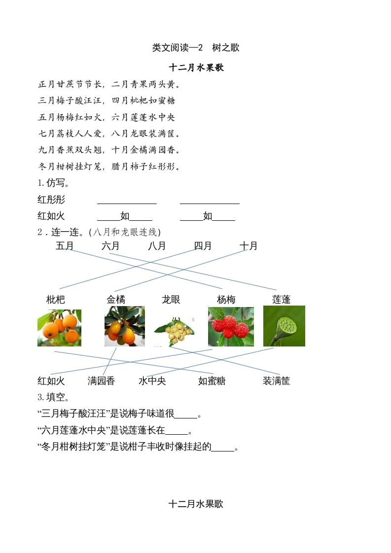 二年级语文上册类文阅读—2树之歌（部编）-学科资源库