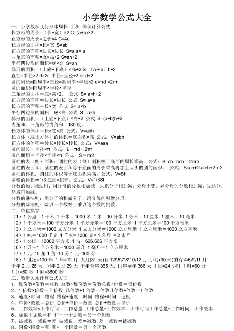六年级数学下册小学公式大全-学科资源库
