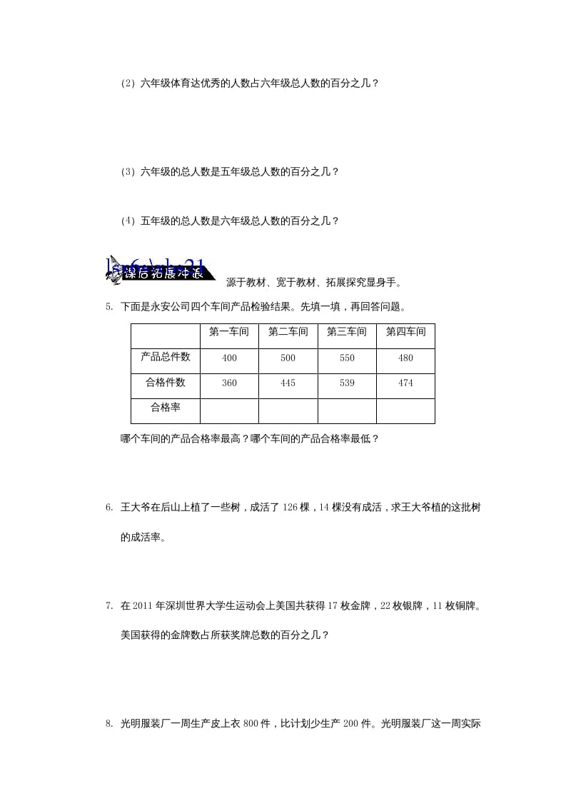 图片[2]-六年级数学上册求一个数是另一个数的百分之几的简单实际问题练习题(2)（苏教版）-学科资源库