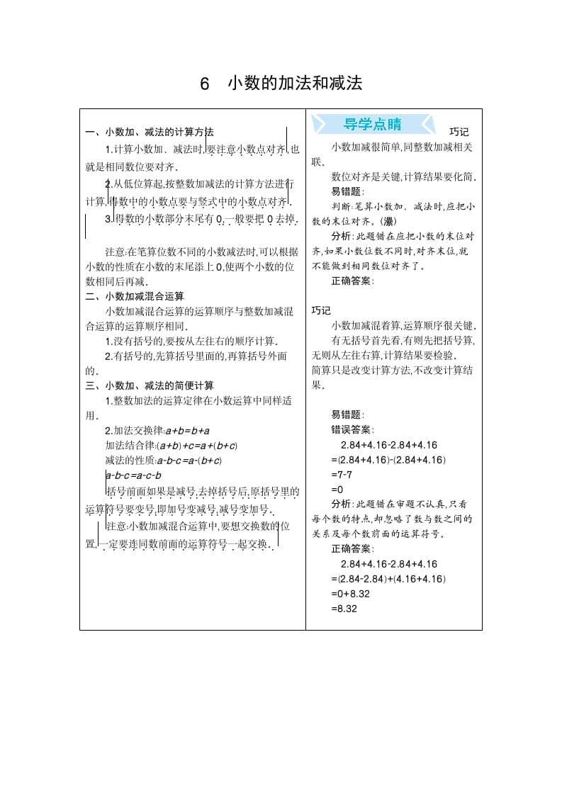 四年级数学下册6.小数的加法和减法-学科资源库
