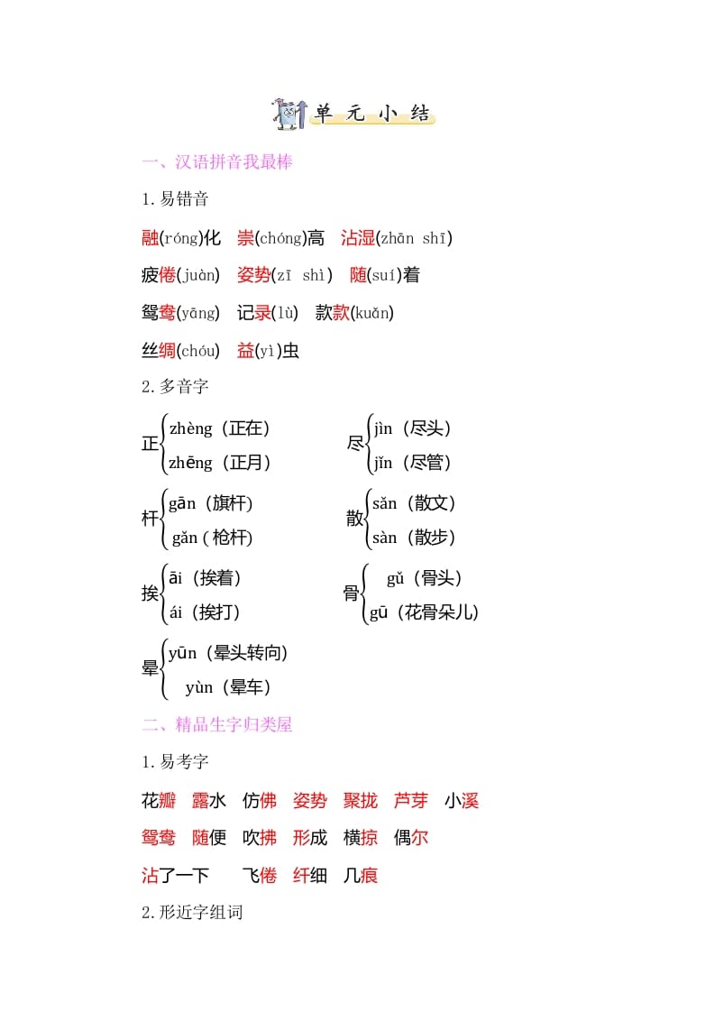 三年级语文下册知识小结-第一单元-学科资源库