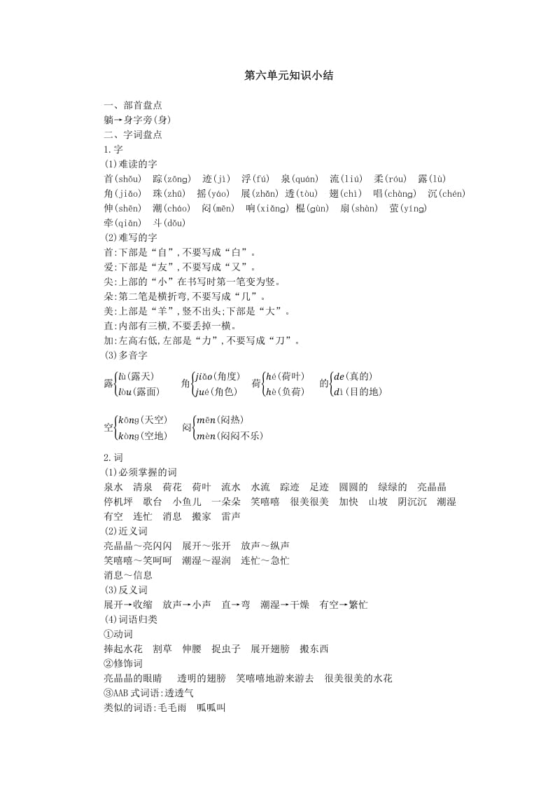 一年级语文下册第六单元知识小结-学科资源库