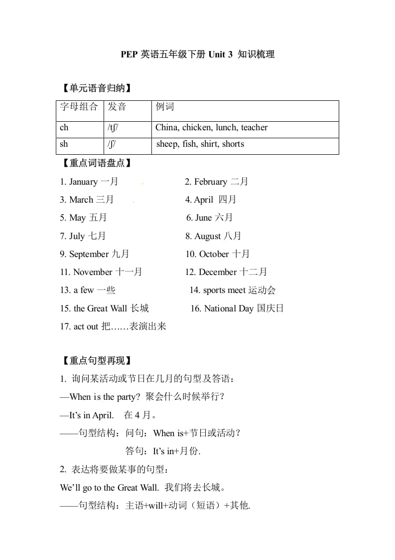 五年级数学下册英语单元知识梳理-Unit3Myschoolcalendar人教PEP-学科资源库