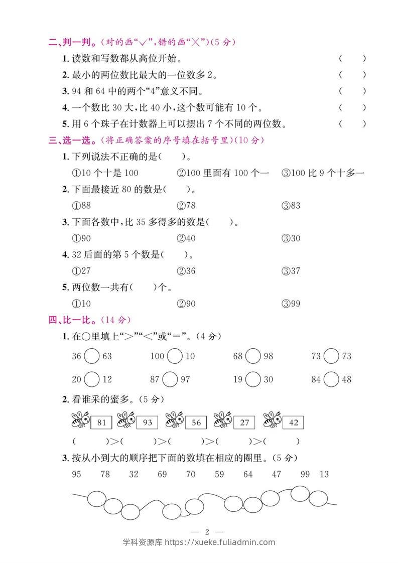图片[2]-一年级数学下册期末五大专项复习测试卷-学科资源库
