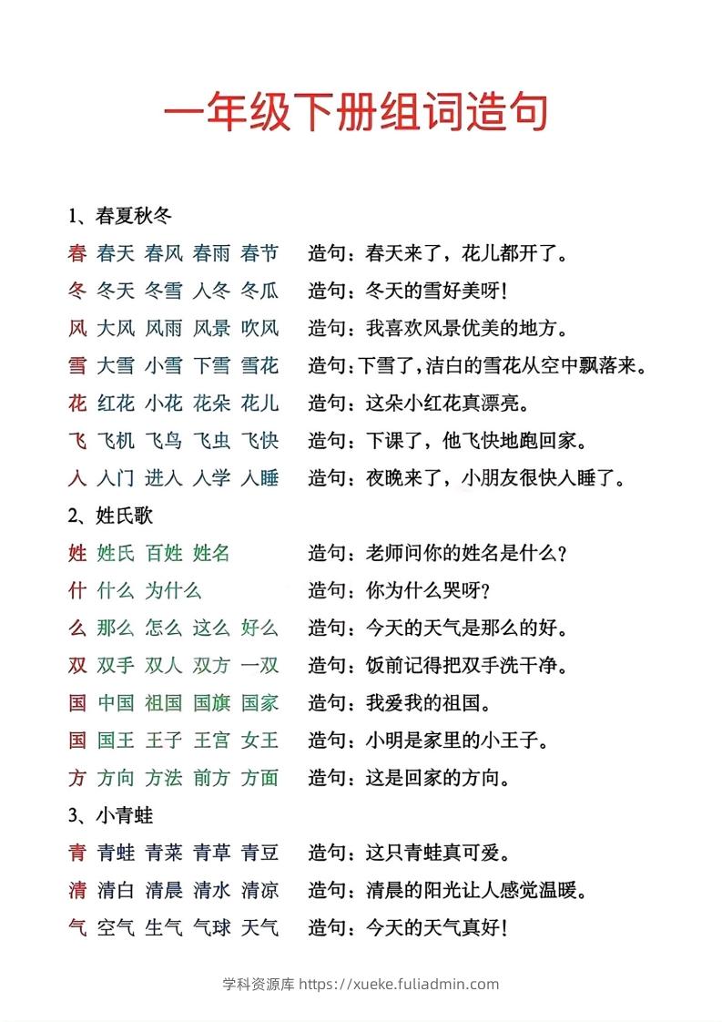 一年级下册生字组词造句-学科资源库