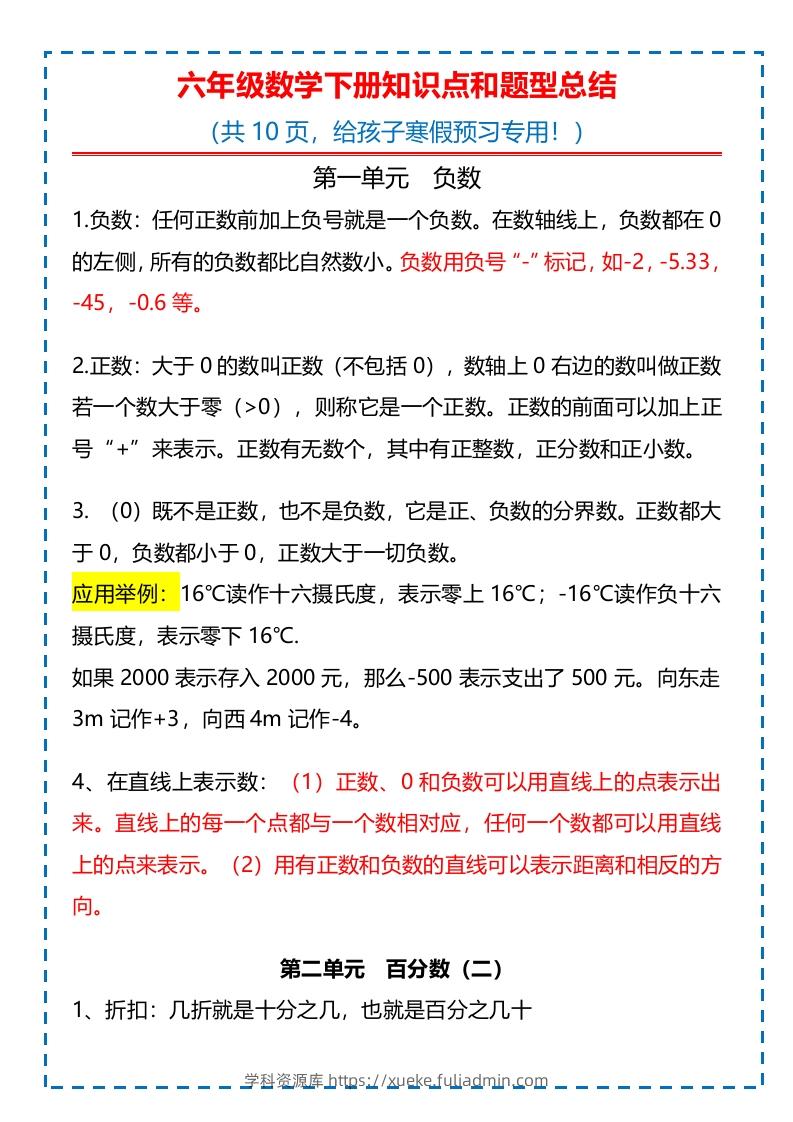 六下数学知识点归纳-学科资源库