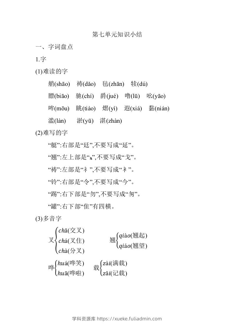 五年级语文下册06.第七单元知识小结（部编版）-学科资源库