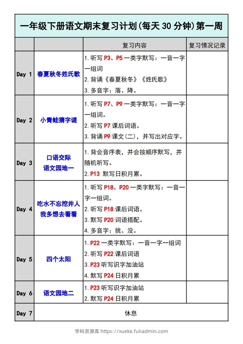 —年级下册语文期末复习计划-学科资源库