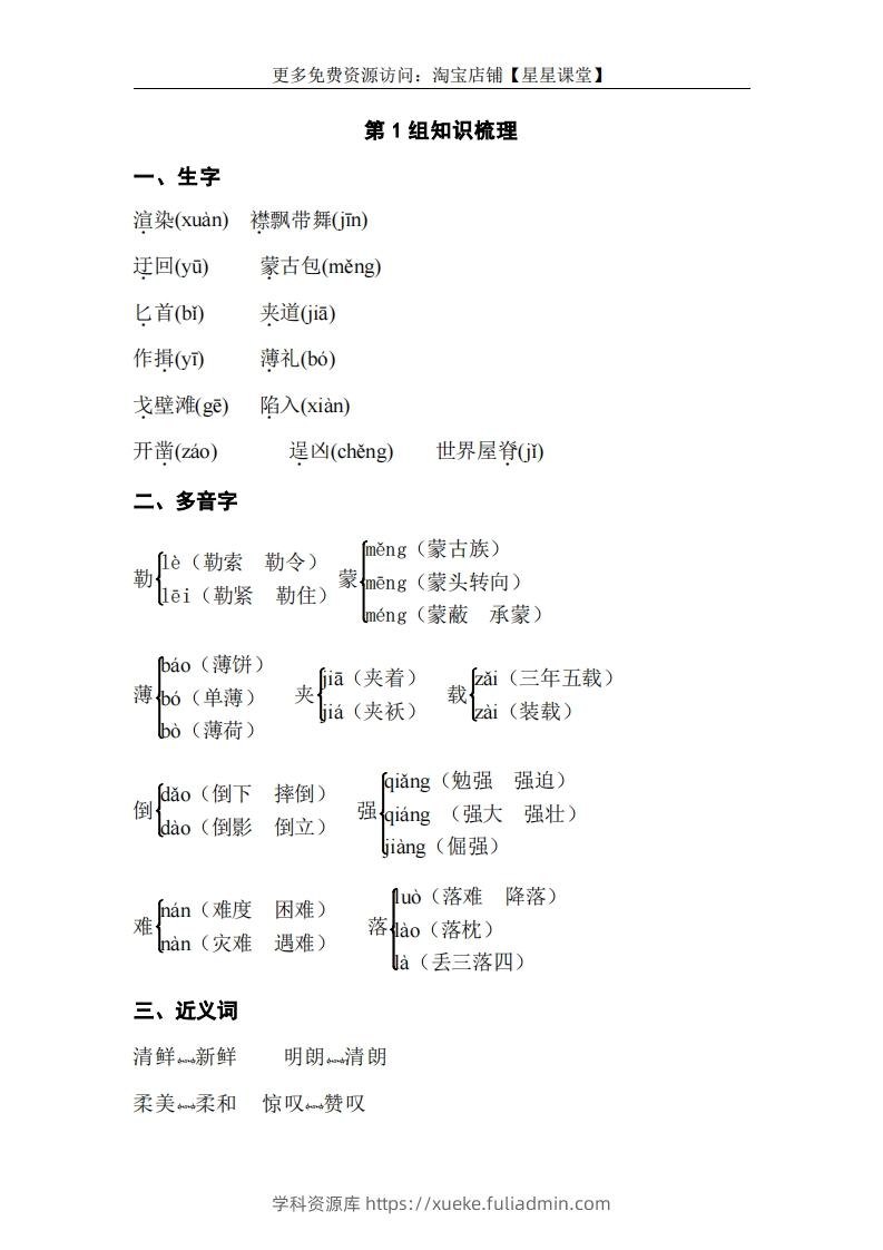 五年级语文下册专项知识梳理（部编版）-学科资源库