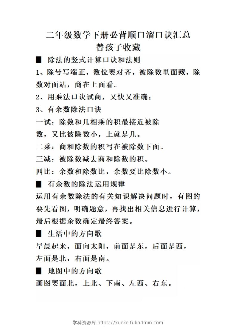 二（下）数学必背顺口溜口诀汇总-学科资源库