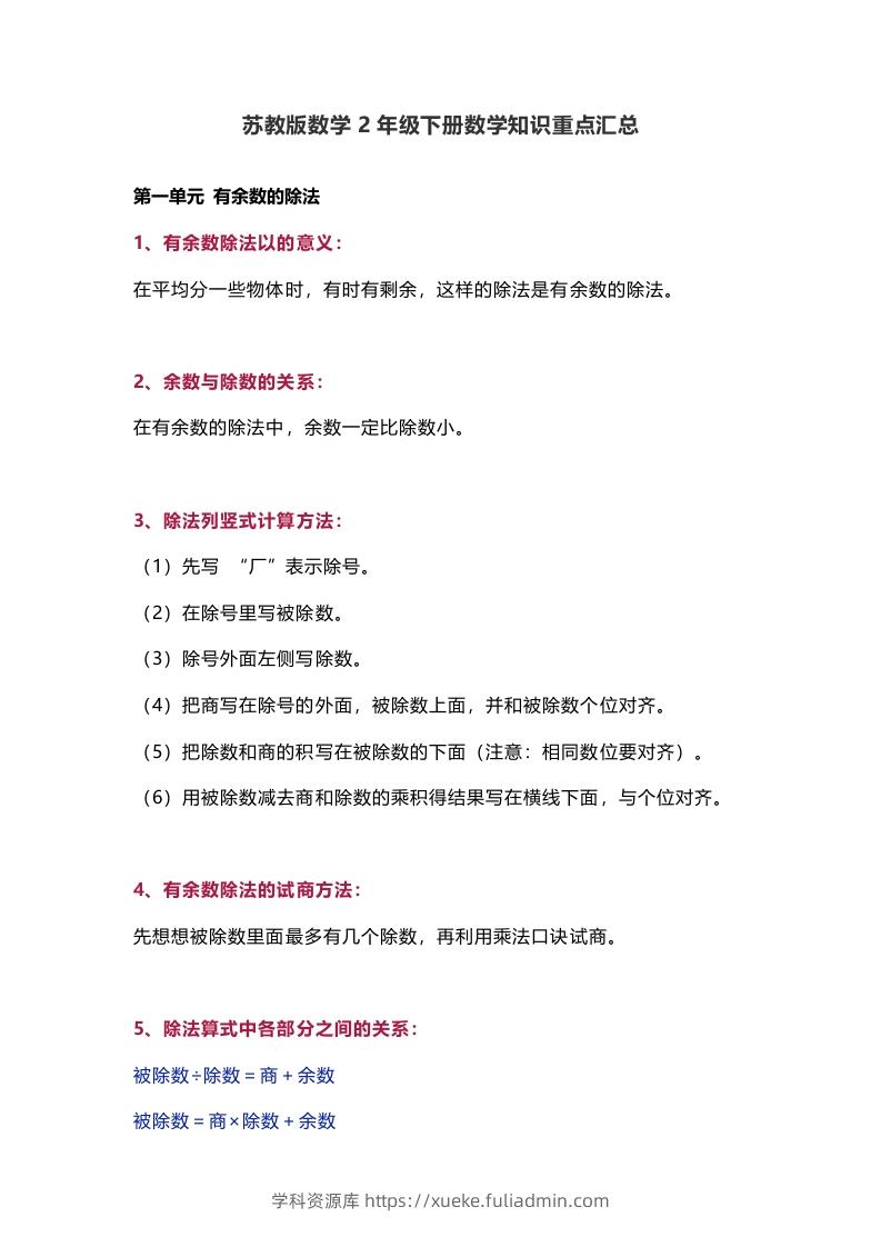 苏教版数学2年级下册数学知识点-学科资源库