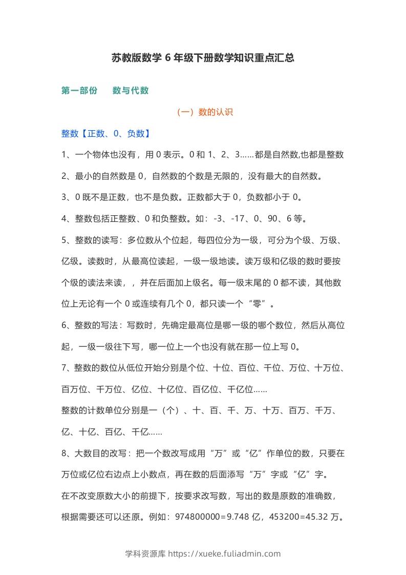 苏教版数学6年级下册数学知识点-学科资源库
