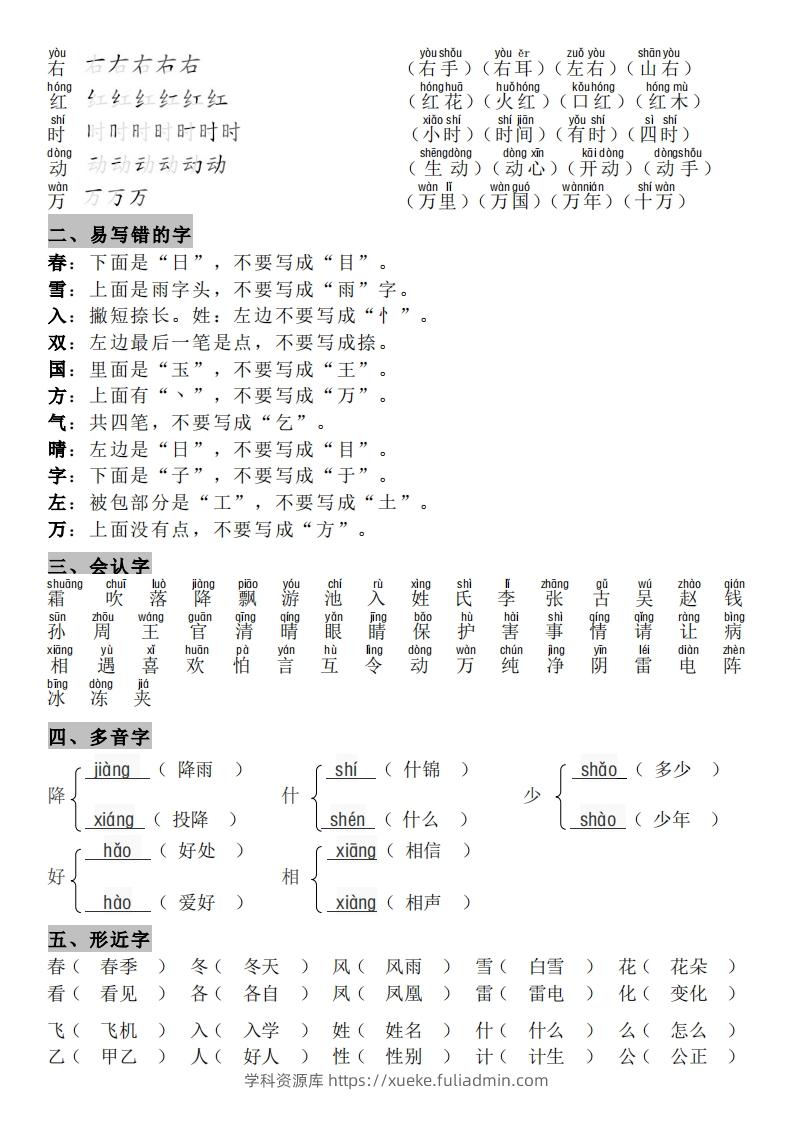 图片[2]-一年级（下册）知识点汇总-学科资源库