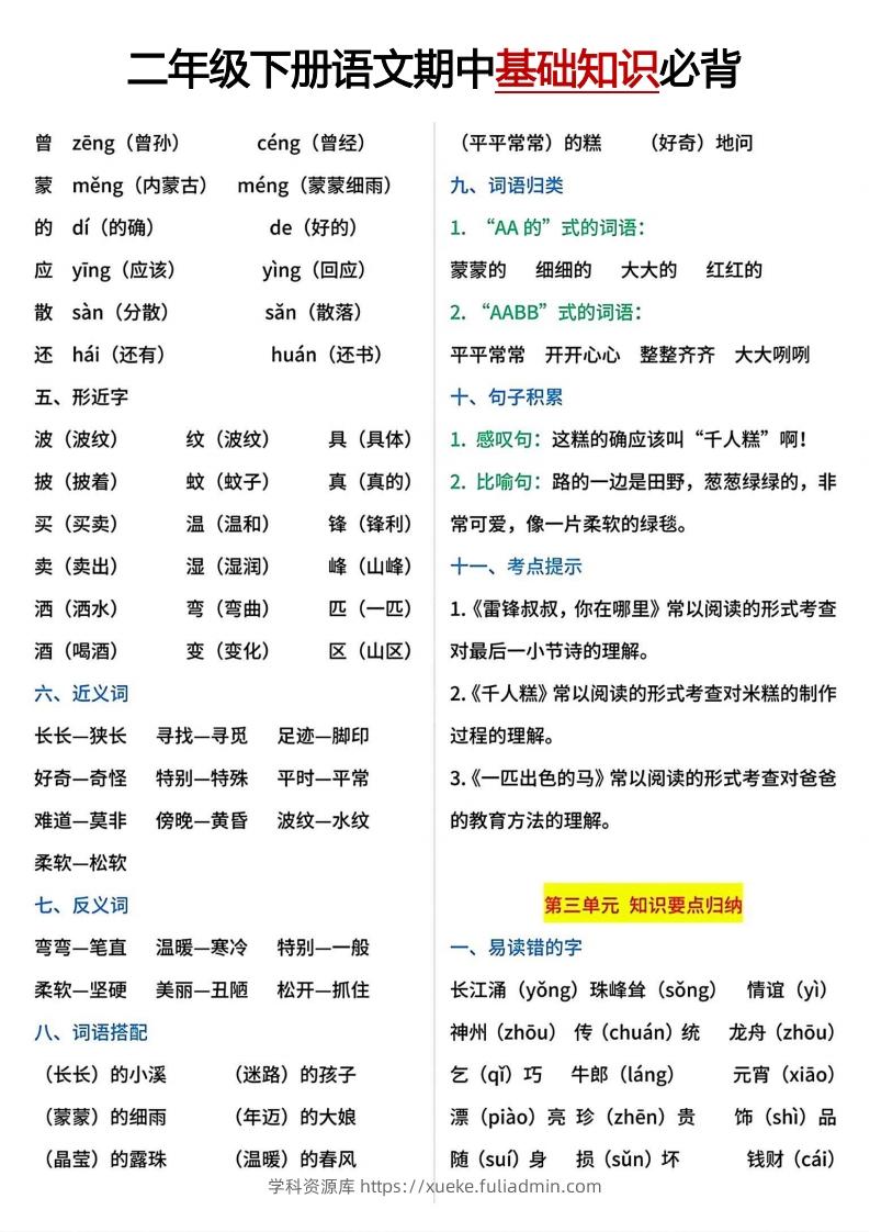 图片[3]-二年级下册期中基础知识必背-学科资源库