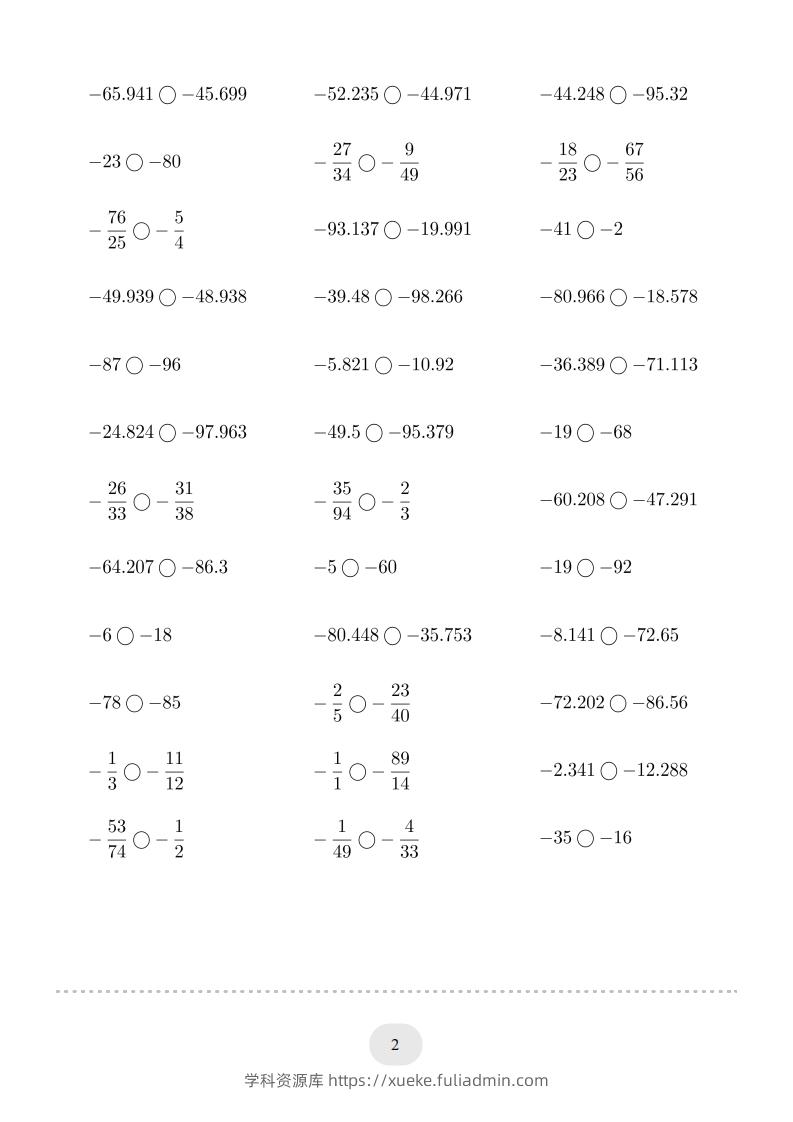 图片[2]-六年级数学下册口算题(负数比大小)1000题（人教版）-学科资源库