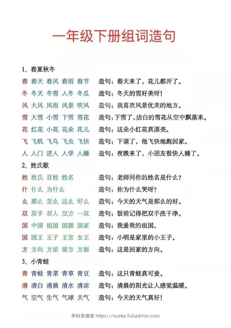 一年级下册生字组词造句阅读本_去水印-学科资源库