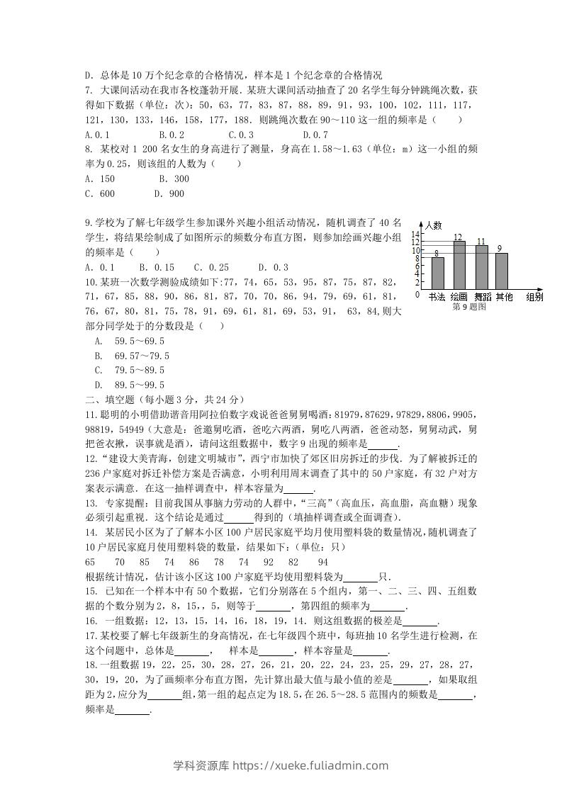 图片[2]-七年级下册数学第十章试卷及答案人教版(Word版)-学科资源库