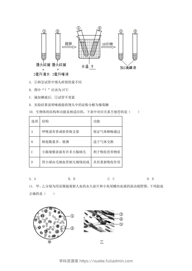 图片[3]-2024年吉林长春中考生物试题及答案(Word版)-学科资源库