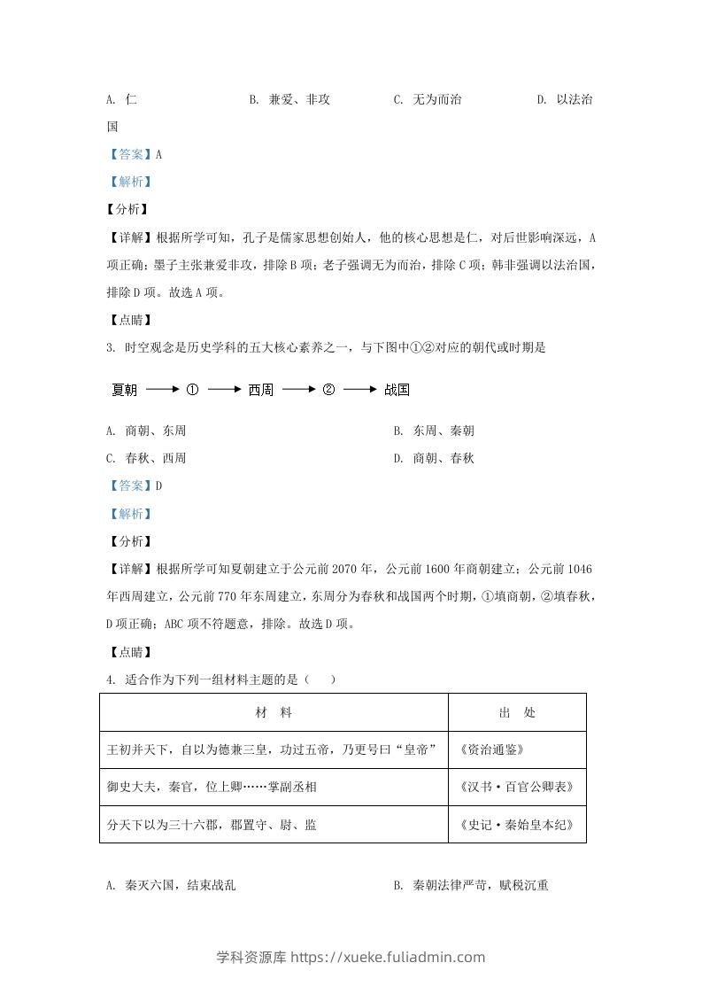 图片[2]-2021-2022学年山东省济南东南片区九年级上学期历史期末试题及答案(Word版)-学科资源库