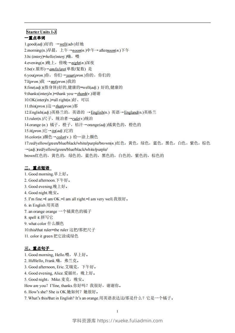 3.人教版七年级上英语StarterUnits1-3复习提纲-学科资源库