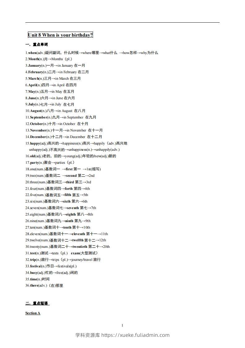 8.人教版七年级上英语Unit8复习提纲-学科资源库