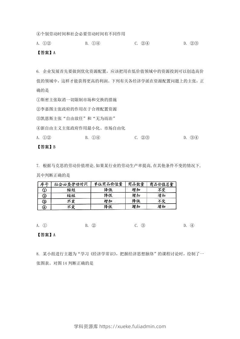 图片[3]-2019-2020年北京市房山区高二政治下学期期末试题及答案(Word版)-学科资源库