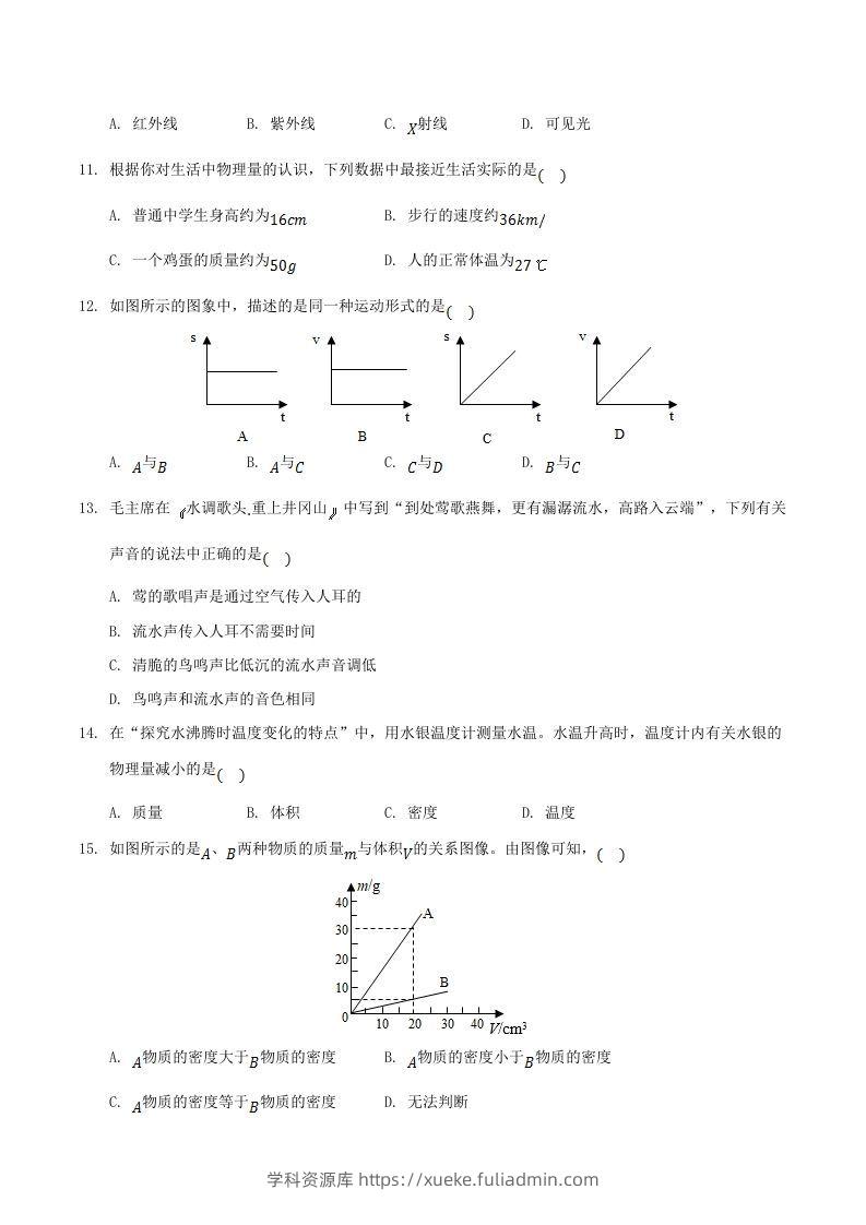 图片[3]-2021-2022学年湖南省邵阳市新邵县八年级上学期期末物理试题及答案(Word版)-学科资源库