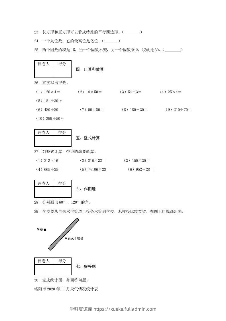 图片[3]-2020-2021学年河南省洛阳市涧西区四年级上学期期末数学真题及答案(Word版)-学科资源库