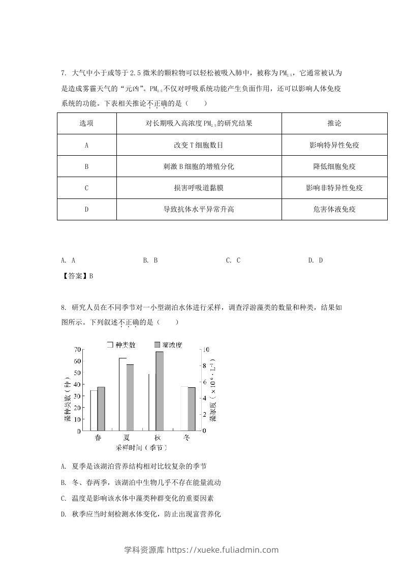 图片[3]-2019-2020年北京市通州区高二生物下学期期末试题及答案(Word版)-学科资源库