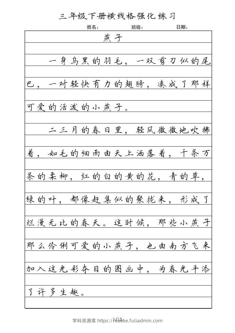 三年级语文下册横线格（部编版）-学科资源库