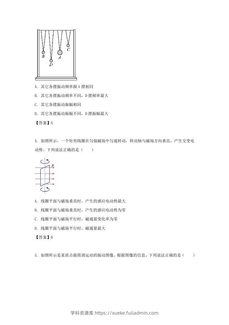 图片[2]-2019-2020年北京市通州区高二物理下学期期末试题及答案(Word版)-学科资源库